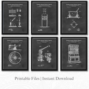 Collezione di brevetti di farmacia d&#39;epoca / Download di 6 JPG / Arte degli strumenti da farmacia / Decorazioni per farmacisti / Regalo per farmacisti / Sfondo lavagna