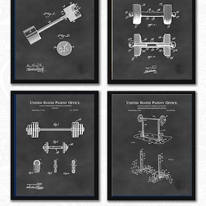 Vintage Weightlifting Patent Collection | 4 JPG Downloads | Gym Art | Fitness Room Decor | Gift for Bodybuilders | Chalkboard Background