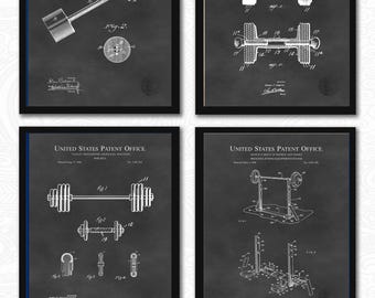 Vintage Weightlifting Patent Collection | 4 JPG Downloads | Gym Art | Fitness Room Decor | Gift for Bodybuilders | Chalkboard Background