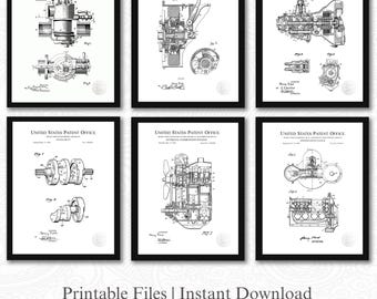 Colección de patentes de motores Ford antiguos / Conjunto de 6 imágenes JPG / Fondo blanco / 3 proporciones: 16 archivos incluidos / Regalo para aficionados a los automóviles