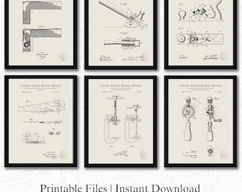Vintage Carpentry Collection | 6 JPG Download | Workshop Art | Gift For Handyman | Hand Tool Art | Gift Craftsman | Linen Background