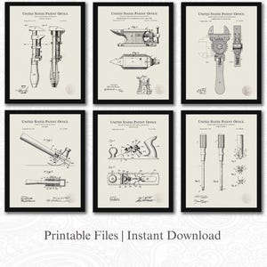 Hand Tools Patent Collection | Ready to Print Downloads | Vintage Workshop Art |  Garage Decor | Gift for Tradesmen | Linen Background