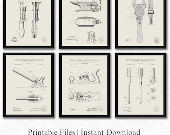 Handgereedschap Patentcollectie | Klaar om af te drukken downloads | Vintage werkplaatskunst |  Garagedecor | Cadeau voor handelaars | Linnen achtergrond