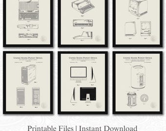 Iconic Apple Computer Patents | 6 JPG Downloads | Vintage Office Decor | Gift for Apple Fan | Linen background |  Home Office Art