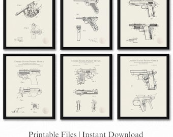 Patentes de pistolas antiguas / Juego de 6 descargas de imágenes JPG / Fondo de lino / Regalo para coleccionistas de armas / Decoración para entusiastas de las armas