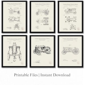Vintage Tractor Patent Prints | Set of 6 JPG Image Downloads | Linen Background | 3 Ratios: 16 Files Included | Instant Download