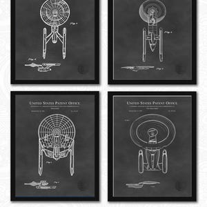 Federation Starship Patent Set | 4 JPG Files | 80&#39;s Sci-fi Memorabilia | Gift for Star Trek Fan | Trekkie Decor | Chalkboard Background