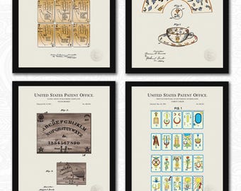 Mystic Patent Set | 4 JPG Downloads | Tarot, Palmistry, Ouija Wall Art | Spiritual Room Decor | Digitally Colored | White Background
