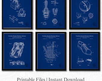 Vintage Bowling Patent Collection | 6 JPG Downloads | Antique Bowling Art | Sports Room Decor | Gift for Bowler | Blueprint Background