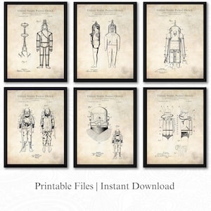 Diving Suit Patent Prints | Set of 6 JPG Image Downloads | Antique Background |Vintage Deep Sea Diving Art |  Gift for Scuba Diver