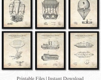 Early Lighter than Air Patents | Set of 6 JPG Image Downloads | Antique Background | 3 Ratios: 16 Files Included | Instant Download