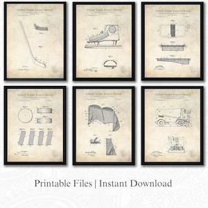 Vintage Hockey Patent Collection | 6 JPG Downloads | Antique Sports Wall Art | Gift for Hockey Fans | Antique Background