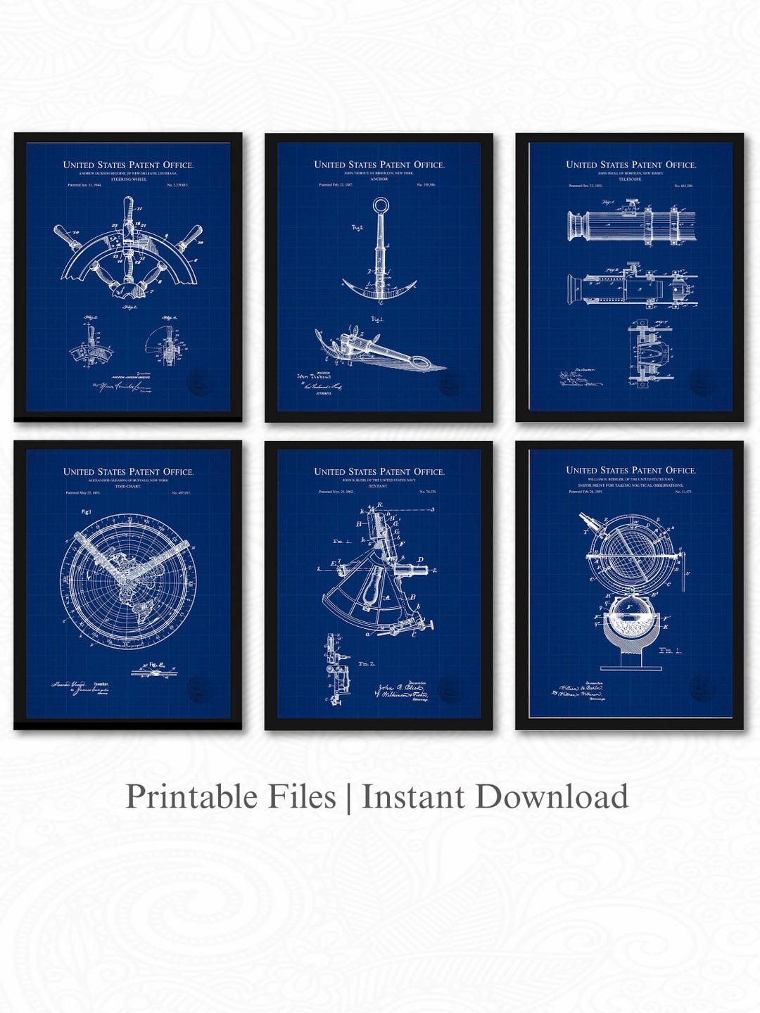 Antique Nautical Patent Set | Set of 6 JPG Image Downloads | Blueprint ...