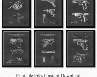 Patentes de pistolas antiguas / Juego de 6 descargas de imágenes JPG / Fondo de pizarra / Regalo para coleccionistas de armas / Decoración para entusiastas de las armas
