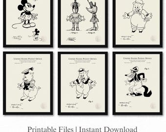 Vintage Cartoon  Character Patents | Set of 6 JPG Image Downloads | Linen Background | 3 Ratios: 16 Files Included | Instant Download