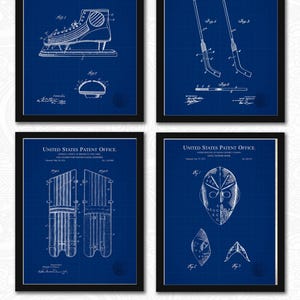 Hockey Goalie Patents Set | 6 JPG Downloads | Antique Ice Hockey Art | Printable Wall Decor | Gift for Hockey Fan | Blueprint Background