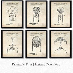 Classic Movie Spaceship Designs | 6 JPG Download | Space Movie Art | Sci-Fi Wall Decor | Gift for Star Trek Fan | Antique Background