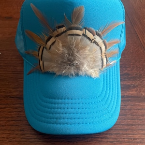 Turquoise Feathered Trucker Hat