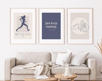 Minimalist Running Print Digital Download, Running Club Poster, Runner Gift, Home Gym Wall Art, Motivational Fitness Sketch