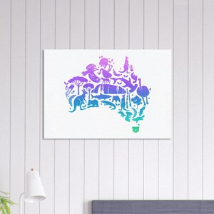 Australia Wildlife Canvas Print, Modern Black Map with Iconic Aussie Symbols, Minimalist Travel Poster, Unique Gift for Australia Lovers
