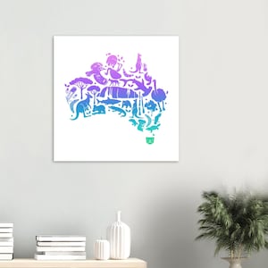 Australia Map Wall Art, Iconic Wildlife & Landmarks Silhouette, Vibrant Aussie Printable Poster, Modern Home or Office Decor