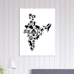 India Map Wall Art Print, Indian Culture Landmarks Poster, Vibrant Travel Decor, Boho Home Wall Art, Spiritual India Gift