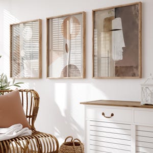 Set di 3 poster da parete minimalisti, forme e linee astratte, carta fotografica opaca di alta qualità, toni neutri, design boho per il soggiorno