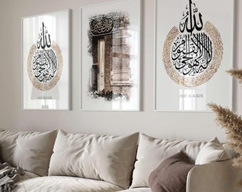3x Islam Poster Set - Islamic Wall Art Calligraphy Art Islamic Wall Art - Wall Decoration - Pictures Living Room - Wall Hanging Print