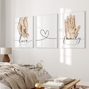 3x Personalized Posters with Names - Family Poster - Premium Photo Paper Matt - Watercolor - Wall Hanging Decoration - Family - Poster Art Prints