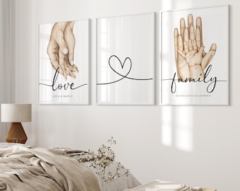 3x Personalized Posters with Names - Family Poster - Premium Photo Paper Matt - Watercolor - Wall Hanging Decoration - Family - Poster Art Prints