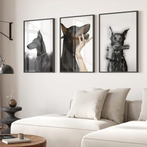 Set di 3 poster di moda - Doberman Wall Art - Poster da parete per soggiorno - Negozio di design di lusso - Carta opaca di alta qualità - Stampa artistica