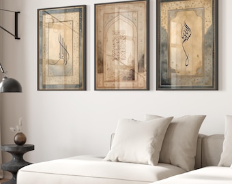 Set of 3 Posters Islamic Wall Art - Calligraphy - Wall Decoration Print - Wall Pictures Quran - Premium Photo Paper Matte - Shahada Basmala Surah Ikhlas