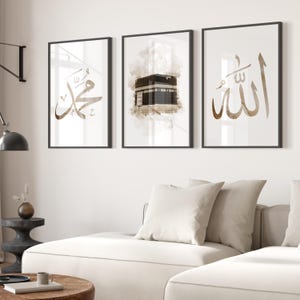 3x Islamic Art Poster Set - Islam Poster - Islamic Wall Art - Kaaba - Allah Muhammad - Wall Decoration Pictures Living Room - Art Print Premium