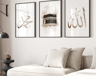 3x Islamic Art Poster Set - Islam Poster - Islamic Wall Art - Kaaba - Allah Muhammad - Wall Decoration Pictures Living Room - Art Print Premium