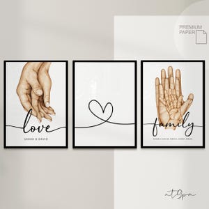 3x Carteles personalizados con nombres - carteles familiares - papel fotográfico mate premium - acuarela - decoración colgante de pared - familia - impresiones artísticas de carteles