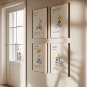 Set di 4 poster di pasta - Spaghetti, fusilli, ravioli, penne - Decorazione da parete per cucina, stampa artistica di cibo, design moderno, carta fotografica opaca premium - Stampa