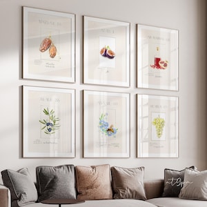 6er Islamic Art Poster Set - Quran Verse Feige Trauben Granatapfel - Islamische Wandbilder Kalligrafie - Wanddeko Küche - Premium Photopaper