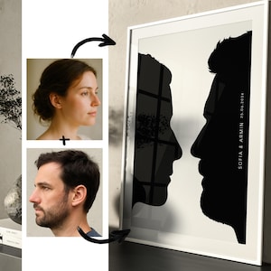Personalized Couple Silhouette from Photo – Silhouette Portrait Woman & Man – Wedding, Anniversary or Valentine’s Day Gift – Wall Art