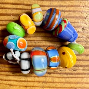 Lamp Work Glass Beads Set of Hand Crafted Glass Beads For Jewelry Artisan Glass Beads in Bold Seasonal Colors For Jewelry Supply