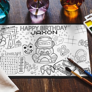 Gaming Birthday Party Activity Sheet, Personalized Video Game Coloring Placemat, Custom Gamer Party Favor, Printable Gaming Games