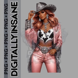 Design de sublimação de garota negra do interior, Rainha do rodeio de melanina, Cowgirls negras em PNG, Garota negra de rodeio em PNG, Western afro-americano em PNG, Digital