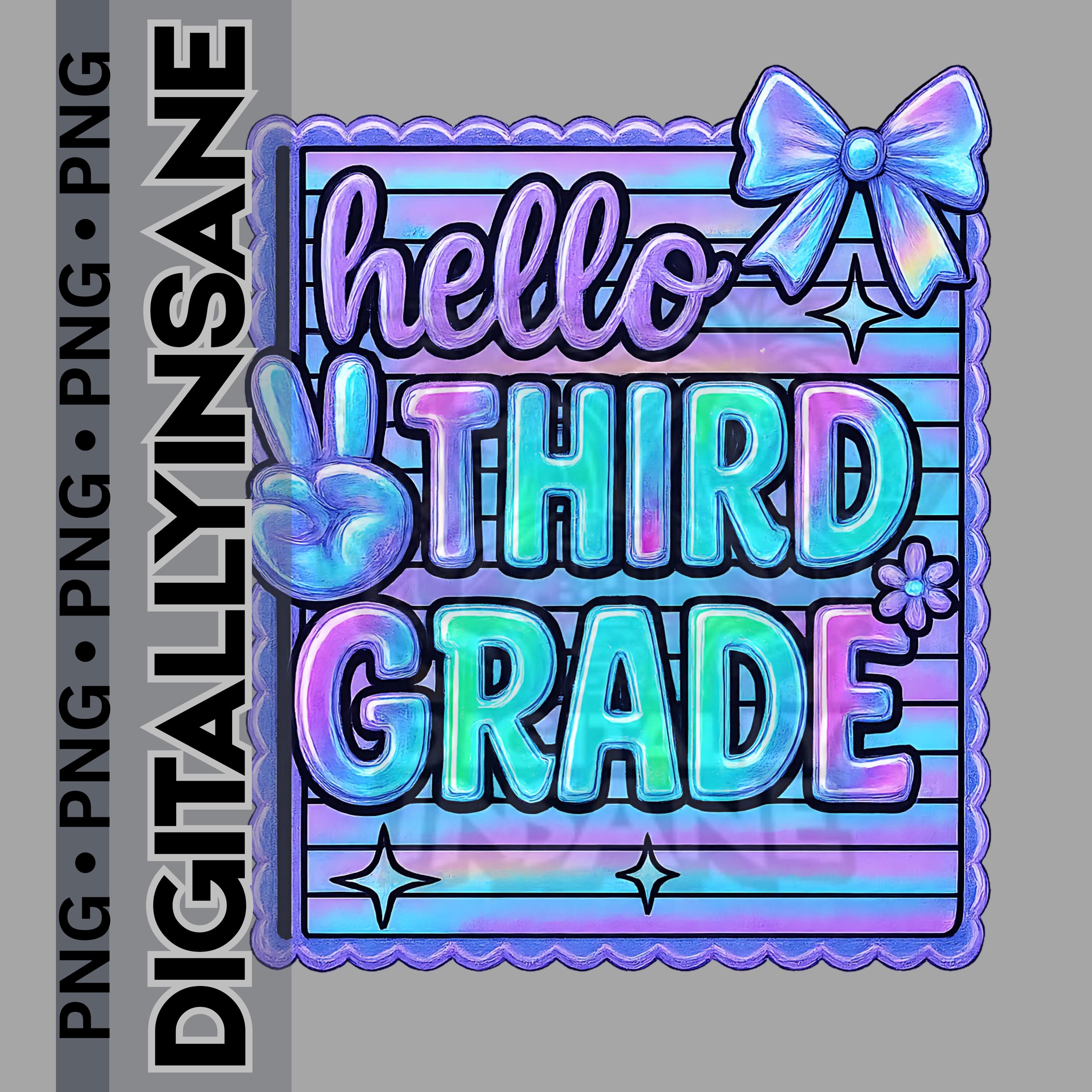 Hello Third Grade PNG: Preppy Y2K Back to School (Digital Download)