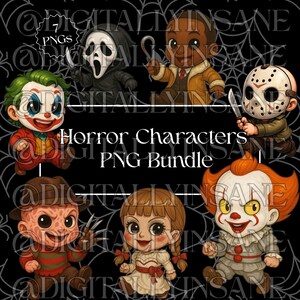 Vintage 90&#39;s Halloween Horror Characters PNG Bundle: Scary Movie Characters