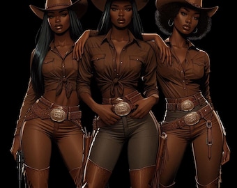 Afro Cowgirl PNG: Melanin Western Design (Digital Download)
