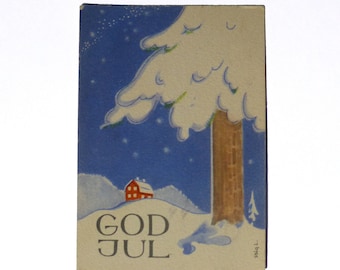 Stig Lindberg - Merry Christmas Miniature Postcard - Sweden - God Jul