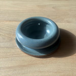Small Blue Stoneware Planter with Drainage Hole & Attached Saucer, Handmade Ceramic Succulent Pot, Wheel Thrown Coastal Pottery Gift