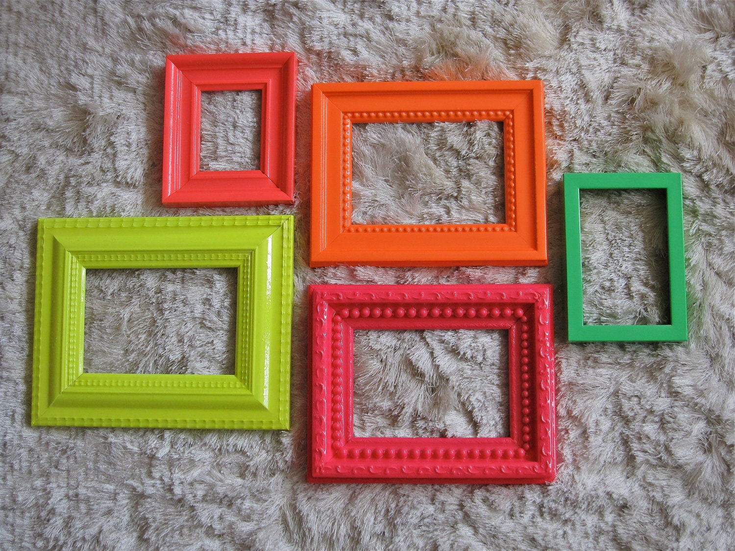Bright Neon Frame Mirror Set In Hot Pink Cherry Red Acid Yellow Safety Orange Grass Green