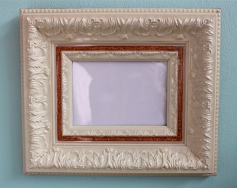 Decorative hand painted picture frame in glossy cream with orange|copper glitter detailing for 5x7 photo