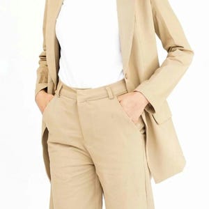 Neutral Camel Blazer _ Long Women&#39;s Coat for Work or Casual Wear
