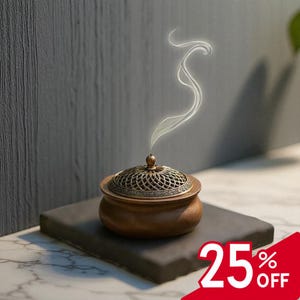 Handmade Walnut Wood Incense Holder, Vintage Aromatherapy Burner, Oriental Sandalwood Stove & Decorative Meditation Home Decor